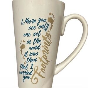 Inspirational Footprints Cream Mug with Gold and Blue Design